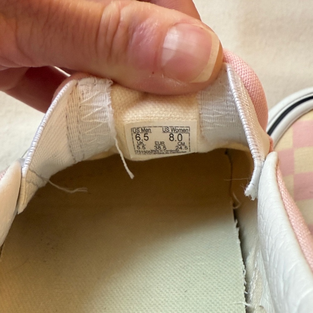 Vans Women’s Pink and White Checkered Slip-On Sneakers - Picture 4 of 8